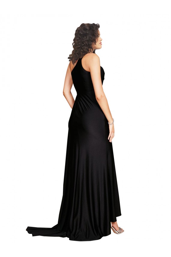 Cheapest Floor Length One Shoulder Silky Satin Prom Dress with Side Slit