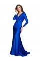 Cheapest Deep V-Neck Long Sleeves Silky Satin Prom Dress