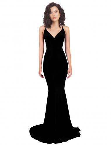 Cheapest Fishtail Shaped V-Neck Open Back Spandex Prom Dress