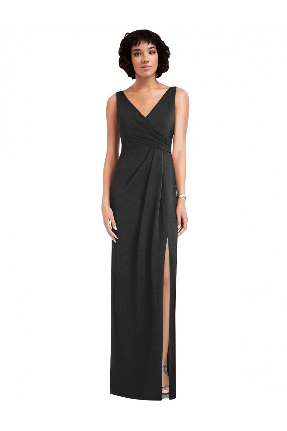 Cheapest Draped Wrap Maxi Spandex Prom Dress with Front Slit