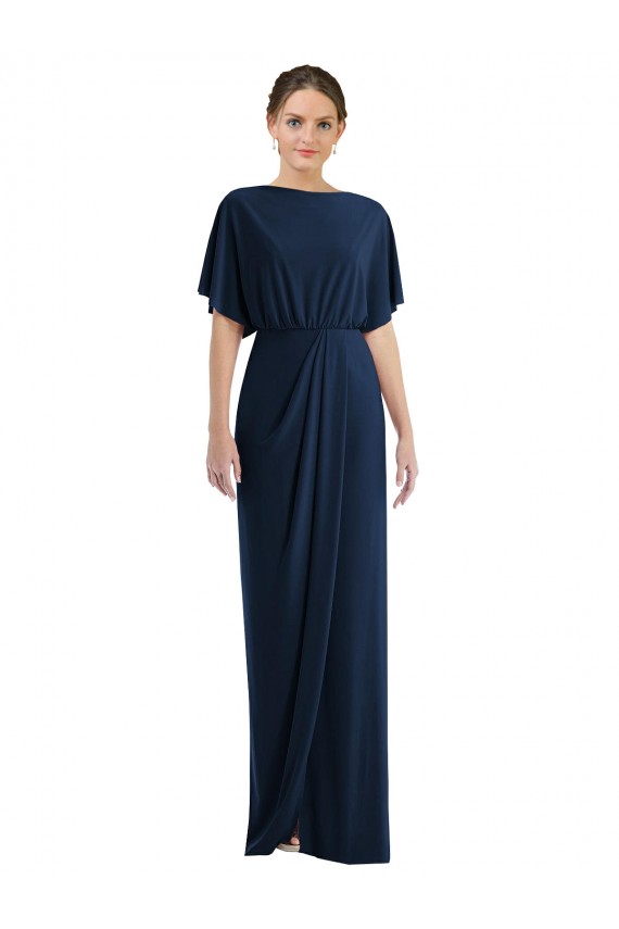 Cheapest Open Back Short Sleeves Draped Tulip Skirt Maxi Spandex Prom Dress