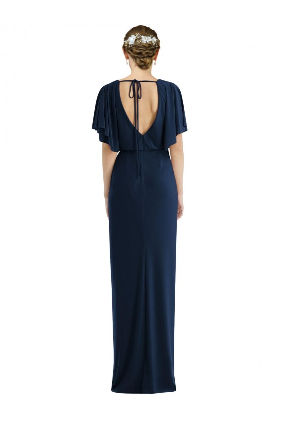 Cheapest Open Back Short Sleeves Draped Tulip Skirt Maxi Spandex Prom Dress
