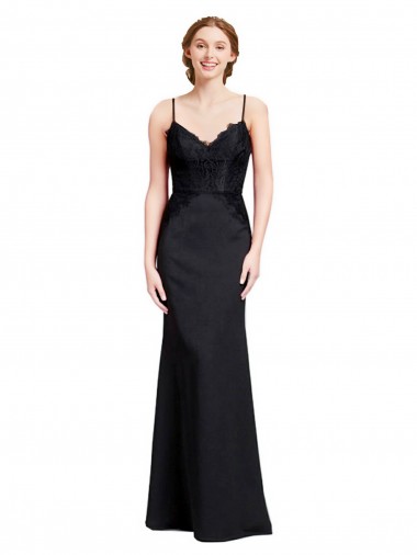 Cheapest Long Chiffon Prom Dress with Lace Bodice and Curved V-Neckline