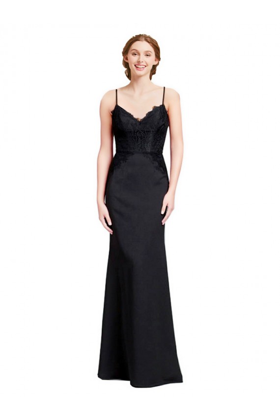 Cheapest Long Chiffon Prom Dress with Lace Bodice and Curved V-Neckline