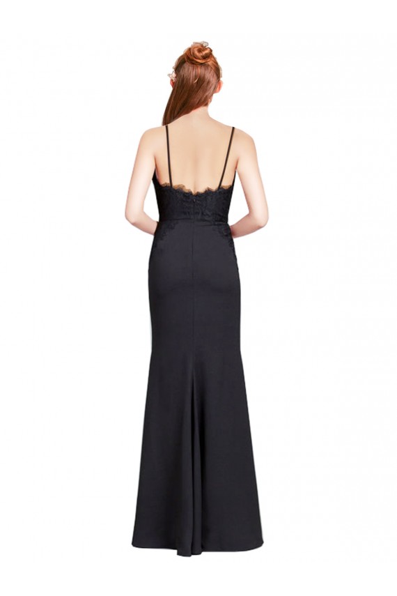 Cheapest Long Chiffon Prom Dress with Lace Bodice and Curved V-Neckline
