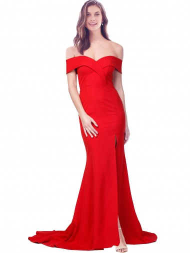 Cheapest Criss Cross Full Length Long Crepe Prom Dress with Side Split