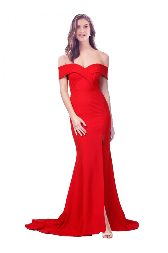 Cheapest Criss Cross Full Length Long Crepe Prom Dress with Side Split