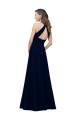 Cheapest High Neck Crepe Prom Dress with Pleats and Keyhole Back