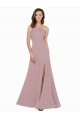 Cheapest High Neck Crepe Prom Dress with Pleats and Keyhole Back