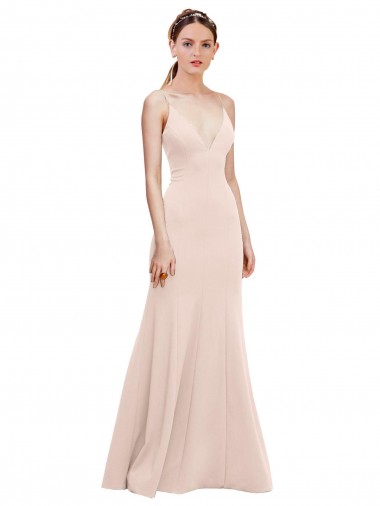Cheapest Deep V-Neck and Back Long Crepe Prom Dress