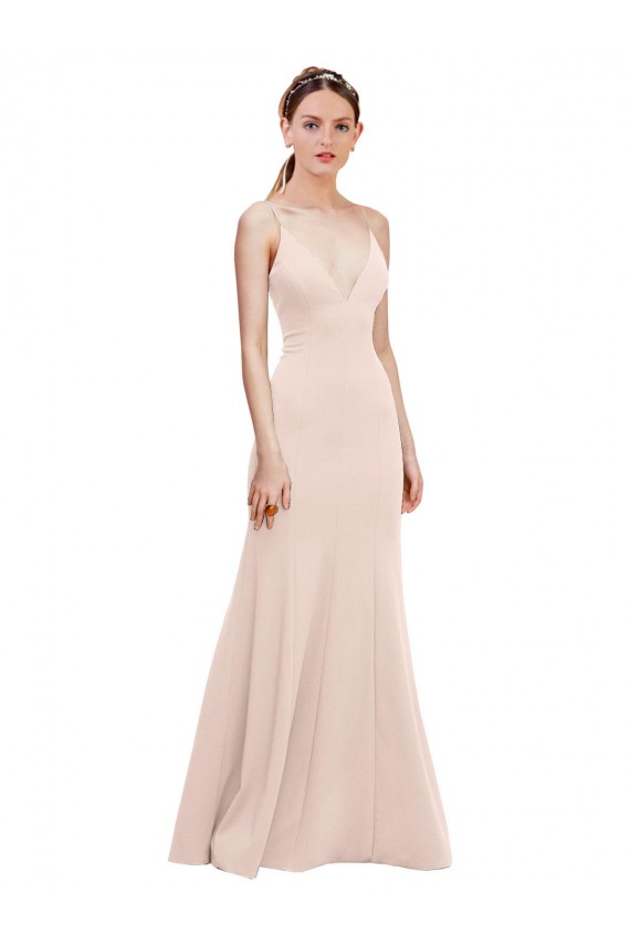 Cheapest Deep V-Neck and Back Long Crepe Prom Dress