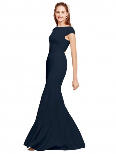 Cheapest Fit and Flare Long Crepe Prom Dress with Tie Open Back
