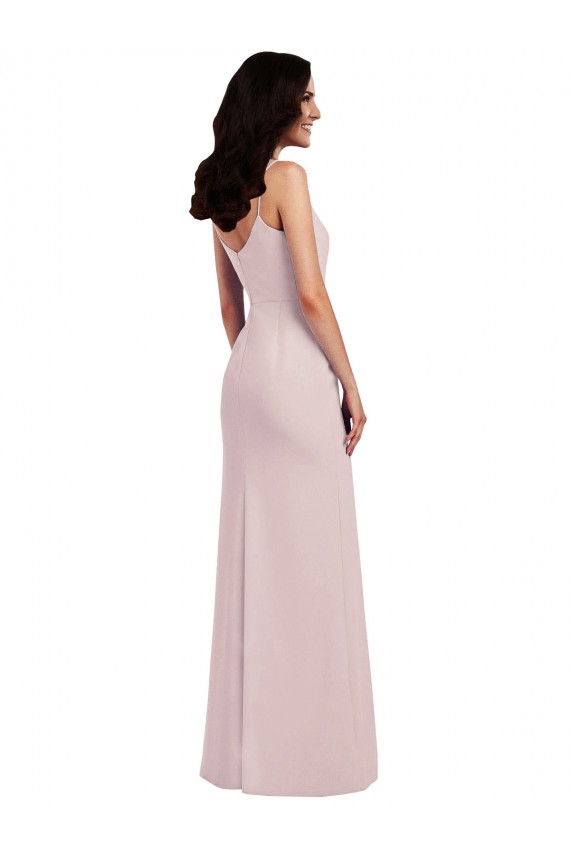 Cheapest Spaghetti Strap V Back Crepe Prom Dress with Front Slit