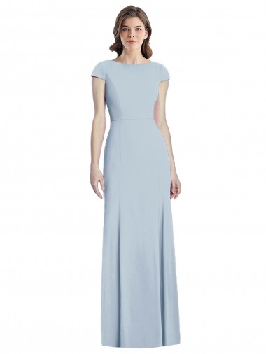 Cheapest Bateau Neck Cap Sleeves Open Back Trumpet Prom Dress
