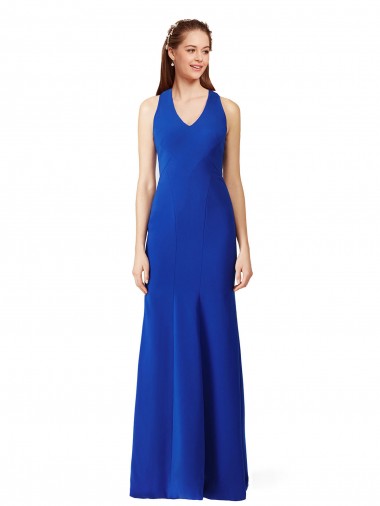 Cheapest Halter V-Neck Long A-Line Crepe Prom Dress