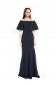 Cheapest Off the Shoulder Crepe Prom Dress with Short Ruffle Sleeves.