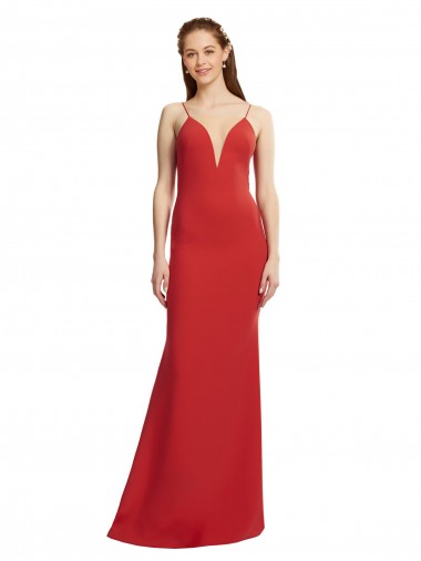 Cheapest Mermaid Plunging V-Neck Crepe Prom Dress with Wide Open Back
