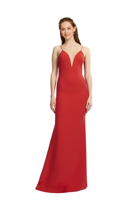 Cheapest Mermaid Plunging V-Neck Crepe Prom Dress with Wide Open Back