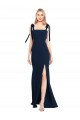 Cheapest Flat Tie Shoulder Crepe Trumpet Prom Dress with Front Slit