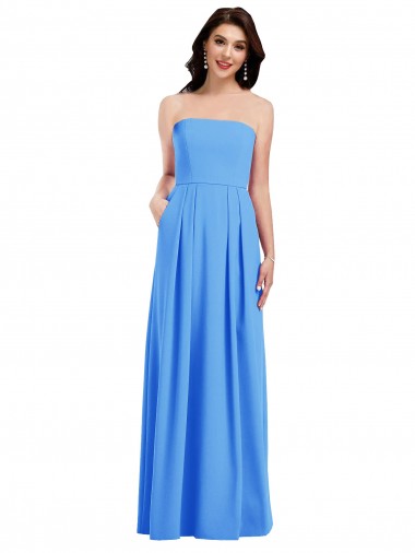 Cheapest Strapless Pleated Skirt Crepe Prom Dress with Pockets