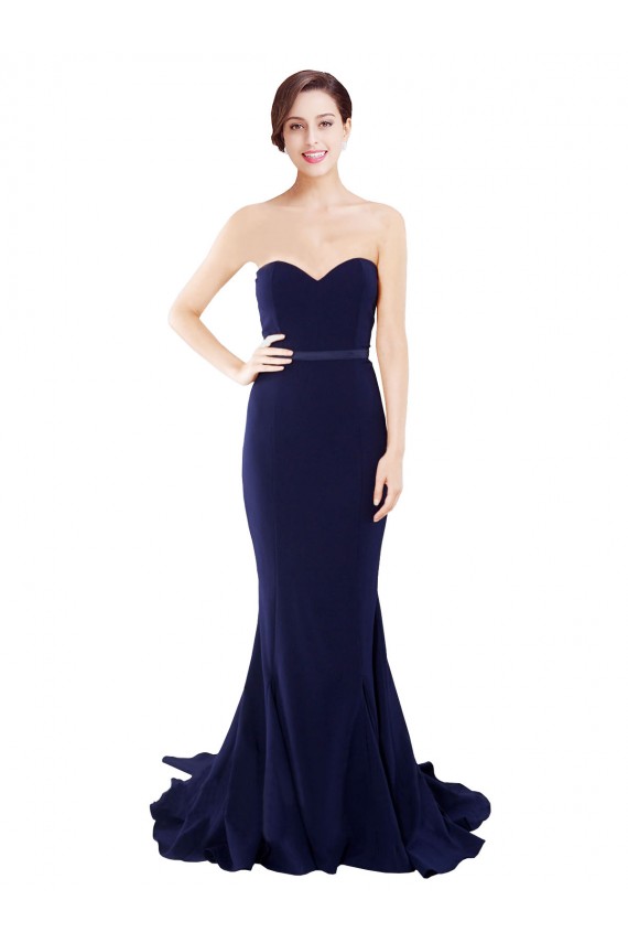 Cheapest Strapless Sweetheart Neckline Crepe Prom Dress with Satin Waistband