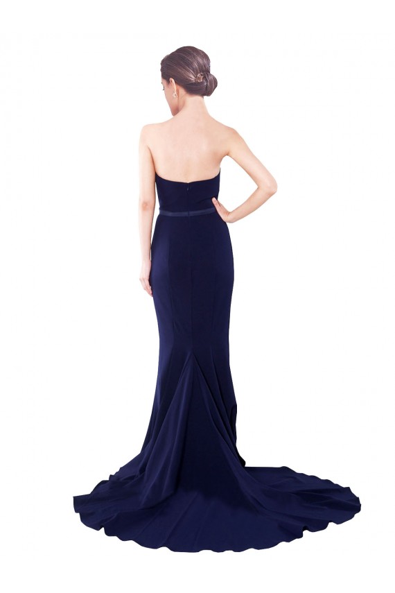 Cheapest Strapless Sweetheart Neckline Crepe Prom Dress with Satin Waistband