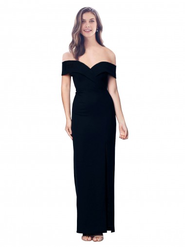 Cheapest Off the Shoulder Long Full Length Crepe Prom Dress with Side Split