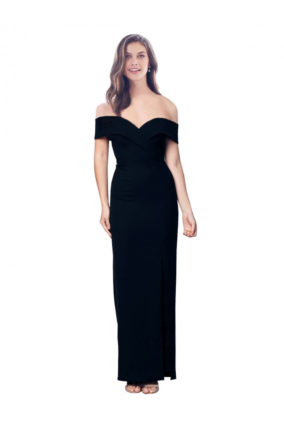 Cheapest Off the Shoulder Long Full Length Crepe Prom Dress with Side Split