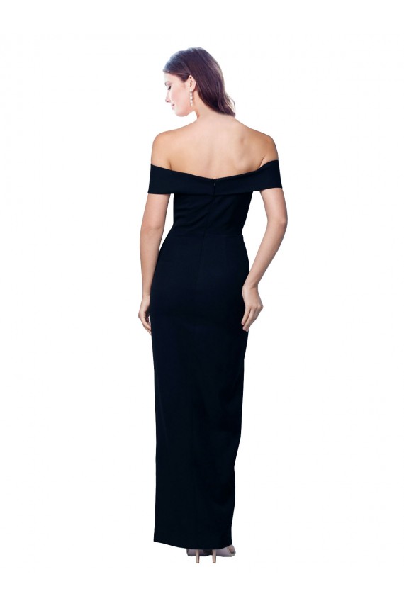 Cheapest Off the Shoulder Long Full Length Crepe Prom Dress with Side Split