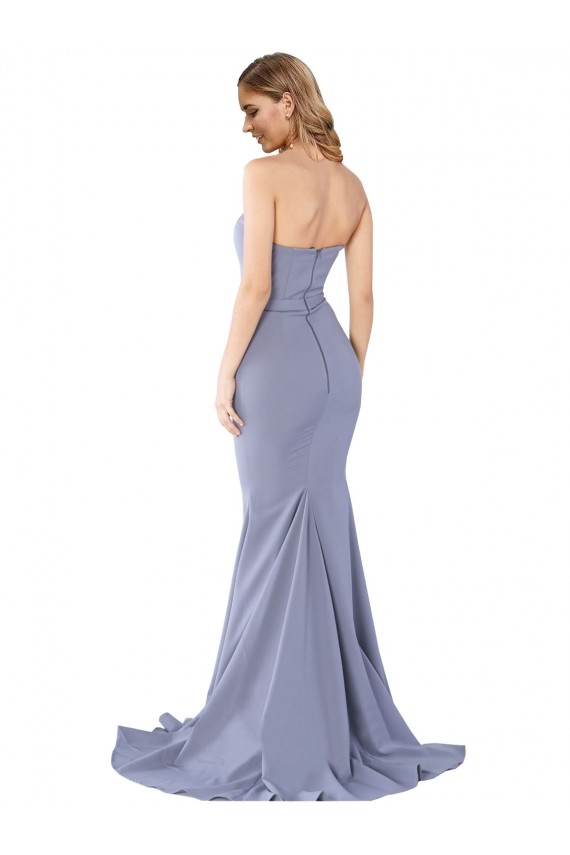 Cheapest Long Strapless Sweetheart Sweep Train Crepe Prom Dress with Low Back