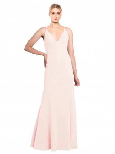 Cheapest Slim A-Line V-Neck Long Stretch Crepe Prom Dress with V-Back