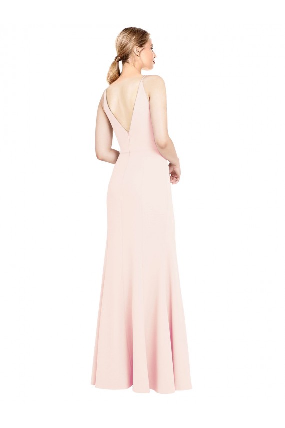 Cheapest Slim A-Line V-Neck Long Stretch Crepe Prom Dress with V-Back