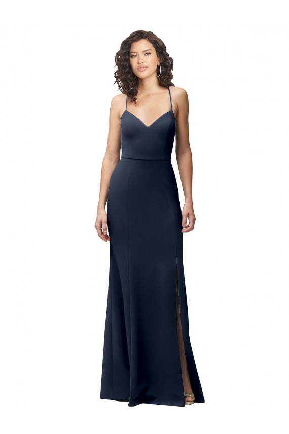 Cheapest Sweetheart Fit and Flare Stretch Crepe Prom Dress with Side Slit and Strappy Back