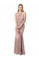 Cheapest Long Floor Length High Neck Fit and Flare Stretch Crepe Prom Dress with Side Slit