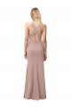 Cheapest Long Floor Length High Neck Fit and Flare Stretch Crepe Prom Dress with Side Slit