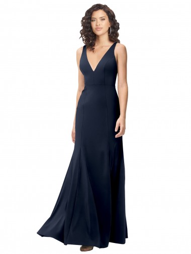 Cheapest Classic V-Neck Long Stretch Crepe Prom Dress with V-Back
