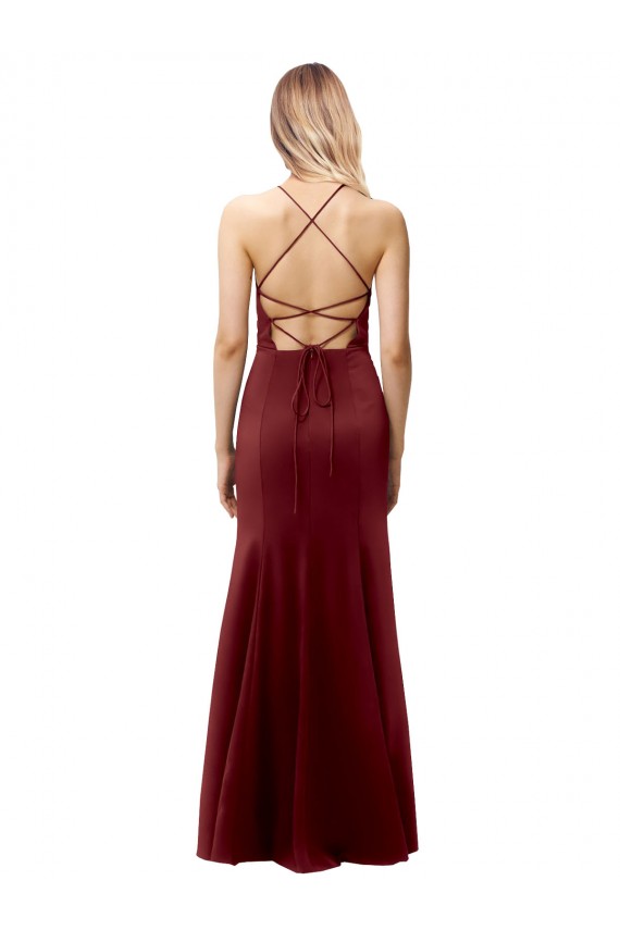 Cheapest Fit and Flare Halter Neckline Stretch Crepe Prom Dress with Strappy Back