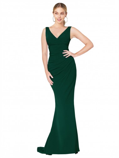 Cheapest V-Neck Floor Length Long Crepe Mermaid Prom Dress