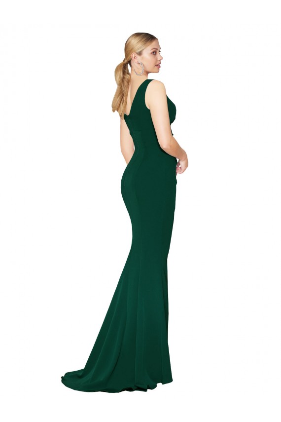 Cheapest V-Neck Floor Length Long Crepe Mermaid Prom Dress