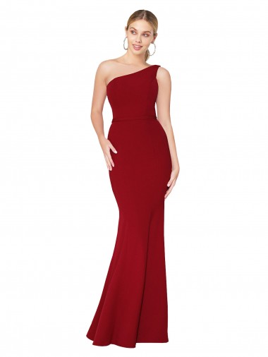 Cheapest One Shoulder Long High Neck Sleeveless Mermaid Crepe Prom Dress