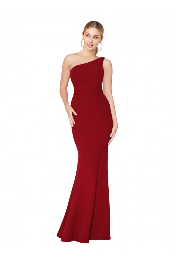 Cheapest One Shoulder Long High Neck Sleeveless Mermaid Crepe Prom Dress