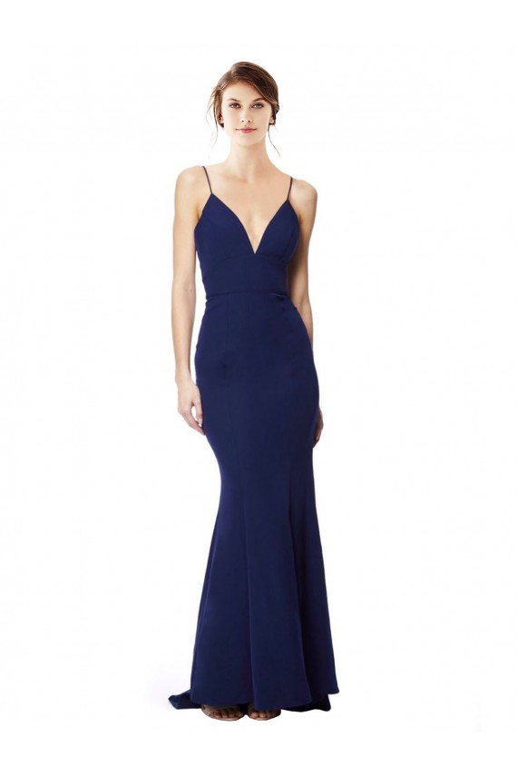 Cheapest Deep V-Neck Spaghetti Straps Mermaid Crepe Prom Dress
