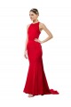 Cheapest High Neck Mermaid Open Back Crepe Maxi Prom Dress with Train Detail