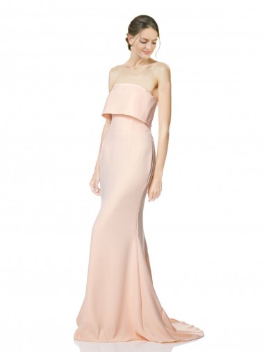 Cheapest High Neck Strapless Long Crepe Maxi Prom Dress with Overlay