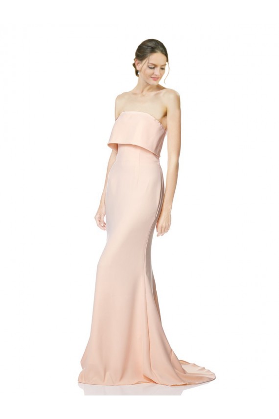 Cheapest High Neck Strapless Long Crepe Maxi Prom Dress with Overlay