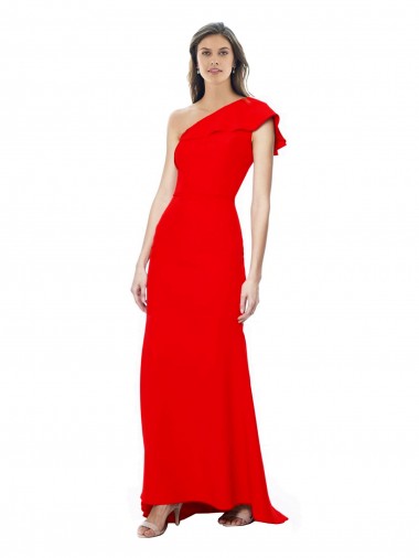 Cheapest High Neck Ruffle Frill One Shoulder Maxi Crepe Prom Dress