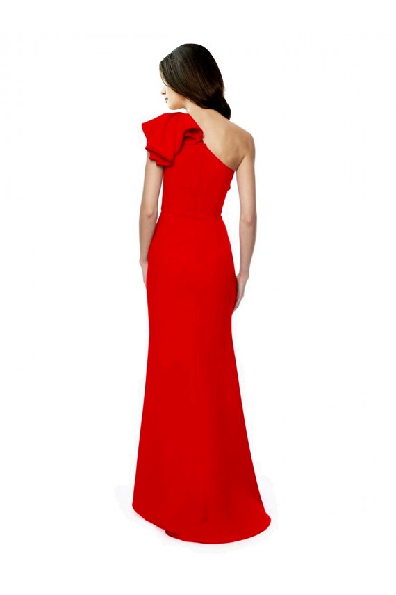 Cheapest High Neck Ruffle Frill One Shoulder Maxi Crepe Prom Dress