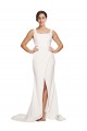 Cheapest Square Neck Long Sheath Sweep Train Crepe Prom Dress 