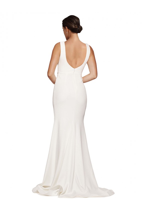 Cheapest Square Neck Long Sheath Sweep Train Crepe Prom Dress 