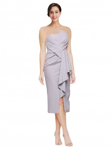 Cheapest Short Strapless Crepe Cocktail Prom Dress / Homecoming Dress with Ruffles